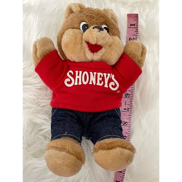 Vintage Shoneys Restaurant Bear Plush toy 10” Stuffed Animal Mascot Red Shirt - Picture 11 of 12